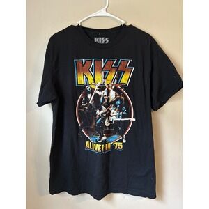 KISS ALIVE 75 Band T Shirt Black Graphic Tee Men's Large Festival Grunge Rock